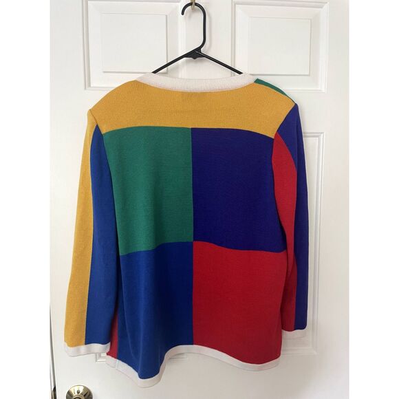 Vintage Eric Steven Size 18 Colorblock Knit Top Gold Button Shoulder Pads Retro - Picture 3 of 6